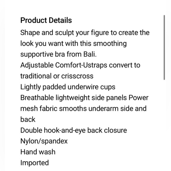 BALI ONE SMOOTH U SIDE SMOOTHING BRA 44D NEW STYLE 6548 - Picture 6 of 6